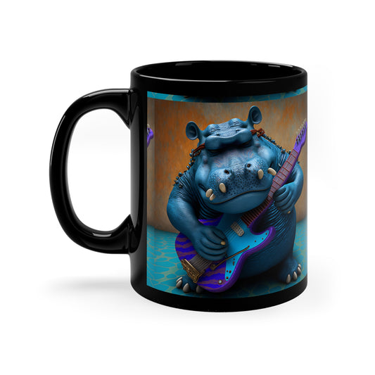 The Blue Hippo. 11oz Black Mug